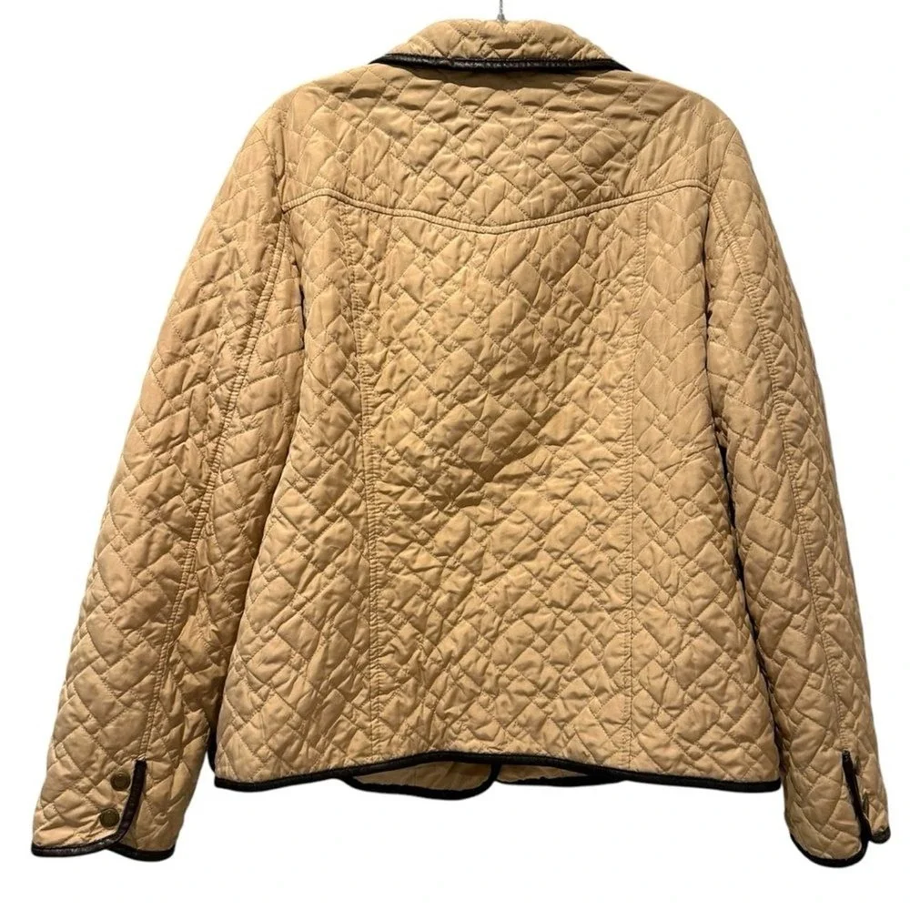 Charter Club Womens Beige‎ Quilted Barn Jacket Faux Leather Trim Size Large